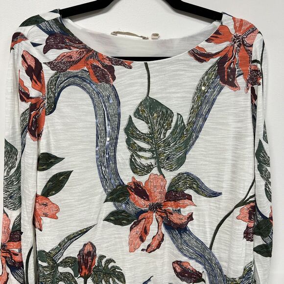 Soft Surroundings Petal Floral Sequin Tunic Top M Boho Boat Neck Long Sleeve - Picture 3 of 15